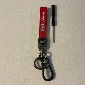 Cadillac key fob Keychain Red Leather with Logo NWT